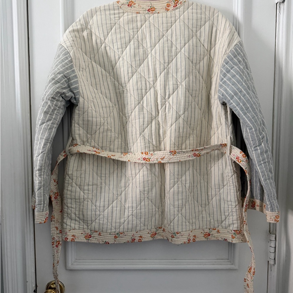 Madewell x New Denim Project Quilted Floral-Trim Jacket in Cream & Light Blue - Picture 10 of 15